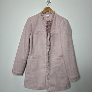 Venus Women's Pink Tweed Open Front Fringe Coat Jacket Size 12